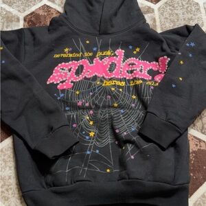 Black Hoodie with Pink Spider Graphic